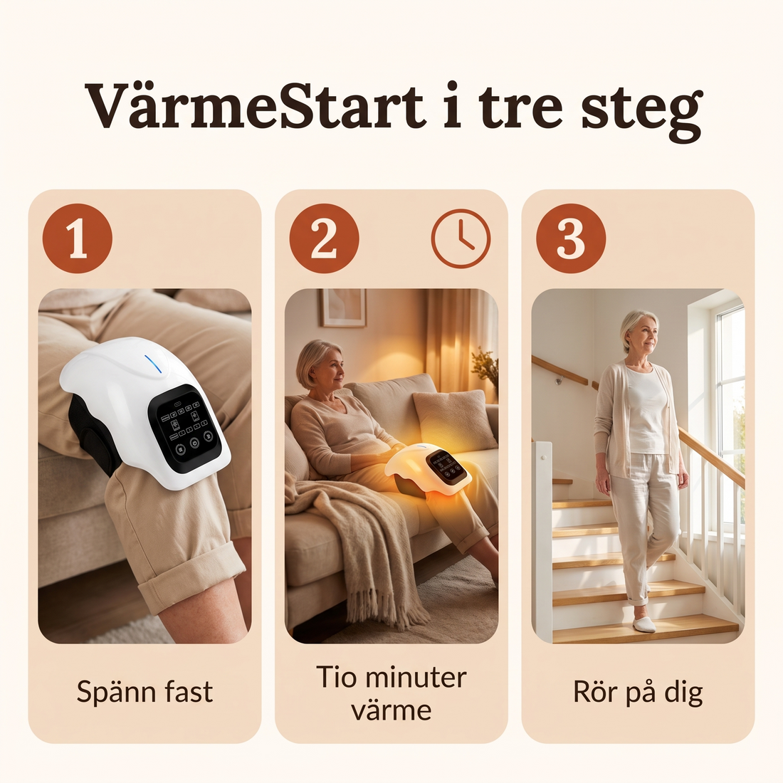 VärmeStart i tre steg: spänn fast, tio minuter värme, rör på dig